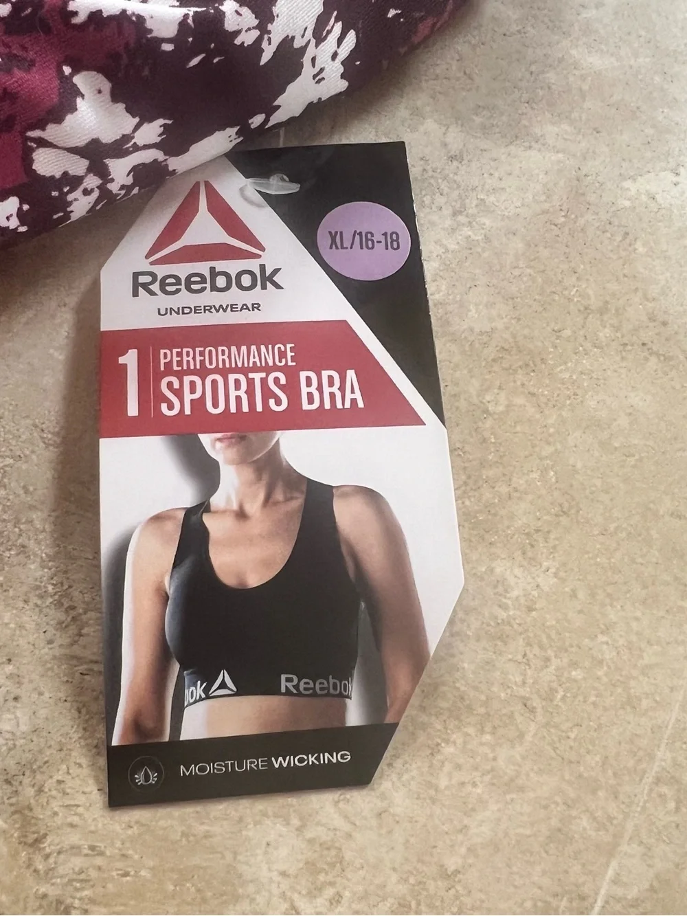NWT Reebok Performance Bra XL Berry Tie Dye Racerback Moisture Wicking Abstract